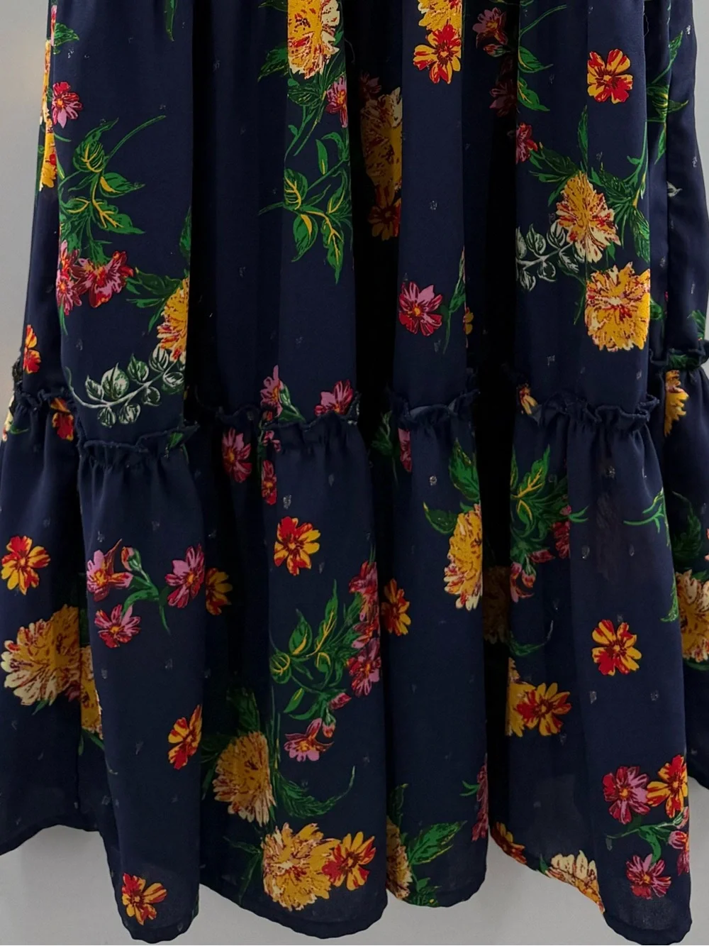 Zunie Girls Navy Floral Tiered Ruffle Trim Boho Maxi Dress Size 10